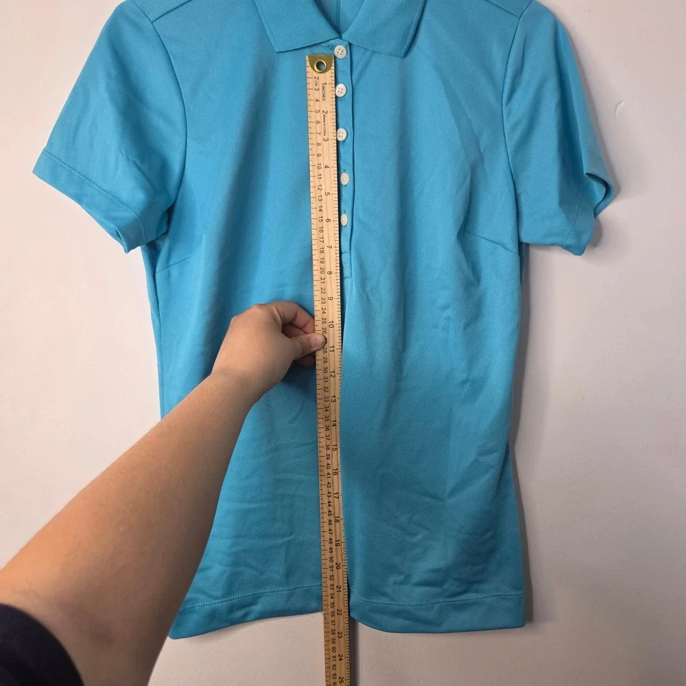 Nike Golf Womens Dri-FIT Polo Shirt Medium Cyan Blue Short Sleeve Button Up Top